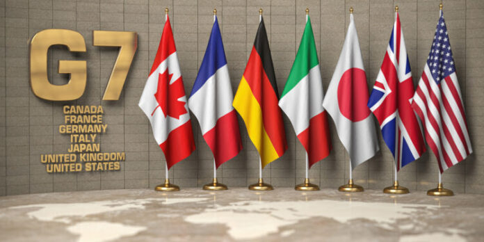 G7,Summit,Or,Meeting,Concept.,Row,From,Flags,Of,Members